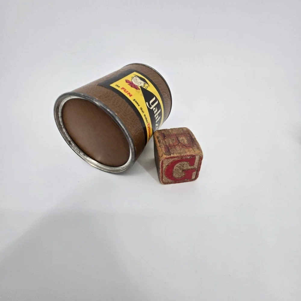 Vintage Wooden Toy & Game Lot Yahtzee Spill & Spell Kaleidoscope Clappers Rattle
